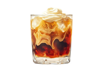 Glass of Iced Coffee with Ice Cubes Realistic Image Isolated on Transparent Background