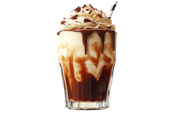 Chilled Iced Coffee with Cream in a Transparent Glass Isolated on Transparent Background