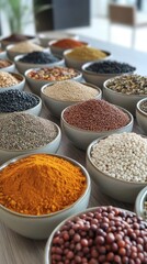 Assorted Grains and Spices in Bowls