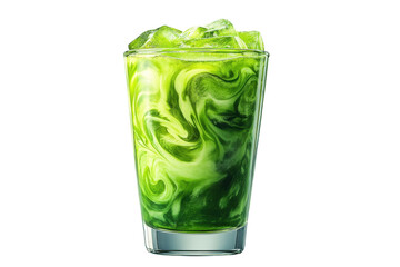 Cold and Healthy Iced Green Tea in a Glass Isolated on Transparent Background