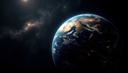 Obraz premium Beautiful view of earth from space with city lights and stars in the background