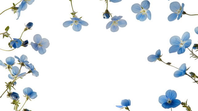 blue flowers on a transparent background, PNG image, PNG file, Generative art.