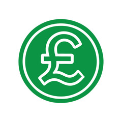 Green rounded pound sign icon vector flat illustration design on white background. Money pound symbol. UK Pound. 