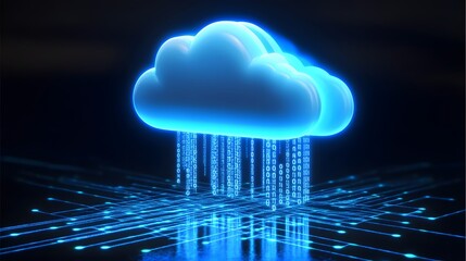Obraz premium Digital Cloud with Binary Rain Over a Futuristic Network Background