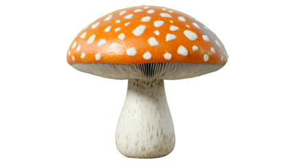 a single white mushroom with red spots on a transparent background, PNG image, PNG file, Generative art.