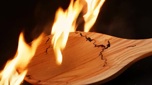 Wood igniting: dramatic fire progression on wooden surface