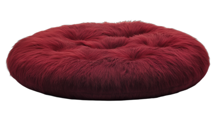 a round bed or ottoman covered in red fur PNG image, PNG file, Generative art.