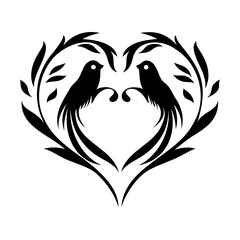 Two Birds in Heart Shape Silhouette Vector Illustration on Transparent Background