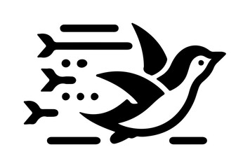 Stylized silhouette of a flying bird penguin with motion lines indicating speed