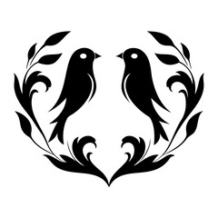 Two Birds In Heart Shape black silhouette vector illustration isolated on a transparent background