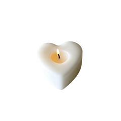 white heart shaped candle on transparent background
