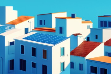 Obraz premium Creative Depiction of Solar Panels on Rooftops in Urban Setting