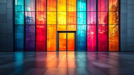 Vibrant Skyscraper Reflecting Global Business Acumen with Colorful Logos