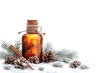 Herbal essential oil bottle isolated on transparent background