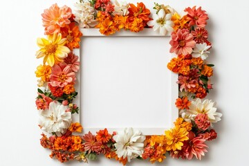 Obraz premium White frame surrounded by colorful flowers