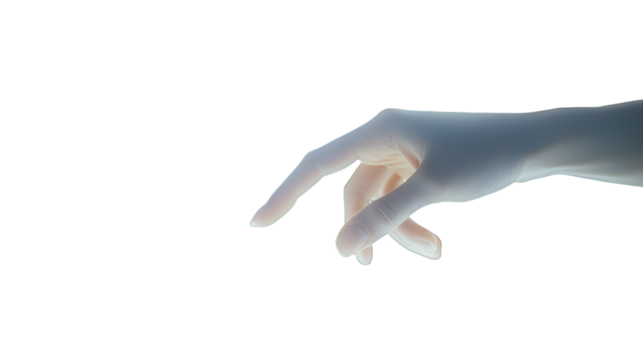 a female hand touching a finger against a transparent background, PNG image, PNG file, Generative art.