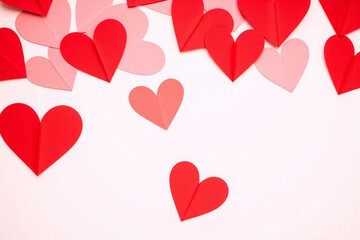 red paper hearts different sizes overlapping white bg plush