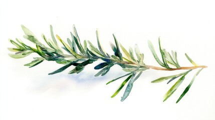 Fototapeta premium Watercolor Rosemary Sprig, Cooking Herb, White Background
