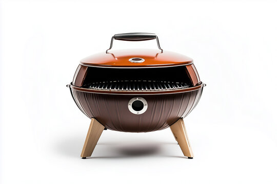 Metallic barbecue pit isolated on white background
