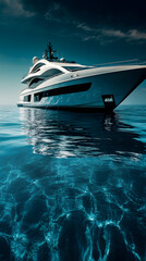 Fototapeta premium An alluring image showcasing the sophisticated design of a luxury yacht vertical - blue background