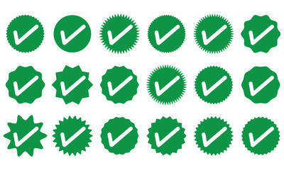 Social media and Profile Verified badge icon. Check and Approved, Accept, Instagram verified badge icon. vector illustration. Green verity badge icon vector set. green check mark icon vector set.