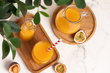 tropical refreshing detox smoothie, cocktail,
passion fruit, mango, banana, pineapple
