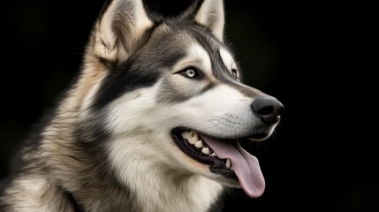 Obraz premium Majestic Siberian Husky with Blue Eyes Highlighted Against Darkness