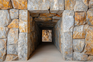 Fototapeta premium Tunnel of stone invites eye, mysterious cave passage awaits discovery
