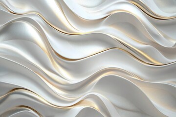 Abstract white wavy surface with golden lines. Background design for wallpapers or digital art
