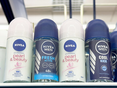 Assorted nivea antiperspirants for men and women on display shelf