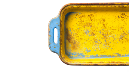 an old square tray made of metal on a transparent background, PNG image, PNG file, Generative art.