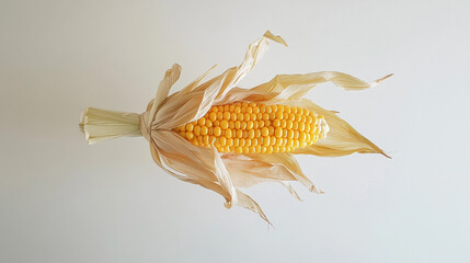 Fototapeta premium Fresh ripe corn cob on a clean white background, highlighting vibrant yellow kernels