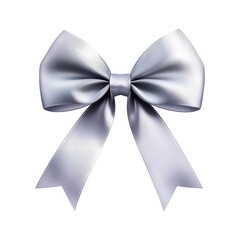 Elegant silver satin ribbon bow, perfect for gift wrapping, decorations, or adding a touch of luxury, Isolated on White Background Cutout