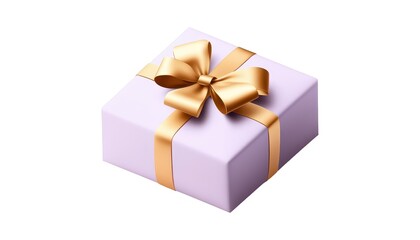 Obraz premium Elegant gift, a lilac box tied with a golden ribbon, perfect for birthdays or special occasions., Isolated on White Background Cutout