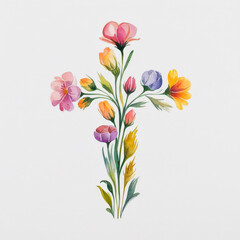 Naklejka premium cross with flowers in watercolors