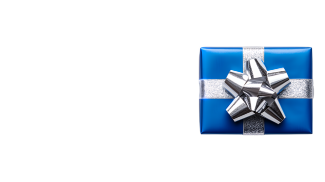 a blue gift box with a silver star and ribbon PNG image, PNG file, Generative art. - Powered by Adobe