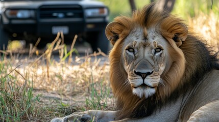 Fototapeta premium Majestic Lion in African Savanna