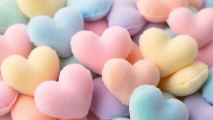 Obraz premium Pastel heart-shaped balloons background with soft romantic colors perfect for love-themed celebrations valentine’s day and wedding decorations.