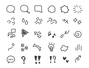 シンプルな手描き感情ベクターアイコンセット 線幅編集可能 handdrawn manga emotions