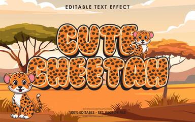 Editable cute cheetah text effect, with savanna background, and cute cheetah illustration © Re Project Studio