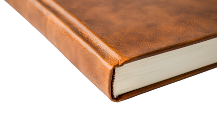 a brown leather bound book on a transparent background, PNG image, PNG file, Generative art.