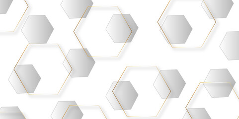 Luxury hexagonal abstract black metal background with golden light lines. Dark 3d geometric texture illustration. Black Hexagonal Pattern Metallic background with black and gold 3d