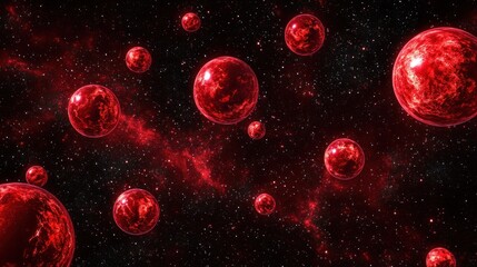 Fototapeta premium Crimson Cosmos: A Celestial Dance of Fiery Orbs