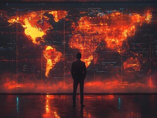 Futuristic Global Business Summit with Vibrant Holographic Visualizations