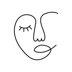 Female face. Face. Abstract. One line drawing of abstract face. Modern continuous lineart portrait of man and woman; minimalist outline. Great for home decor like posters; wall; bag; t-shirt print; 