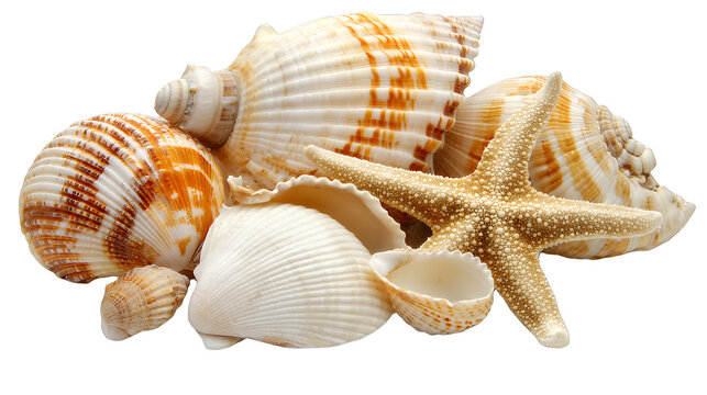 sea shells on a transparent background, PNG image, PNG file, Generative art.