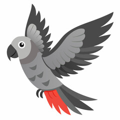 Fototapeta premium African Grey Parrot in flight. Cartoon bird with red tail and gray feathers.African Grey Parrot. Vector illustration on white background