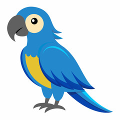 Fototapeta premium Cartoon Amazon macaw parrot blue color isolated on white background. Cute talking domestic bird. Vector illustration on white background