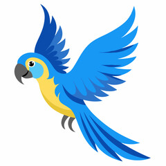 Obraz premium Cartoon flying Amazon macaw parrot blue color isolated on white background. Cute talking domestic bird. Suitable for education poster infographic guide catalog,children's books. Vector 