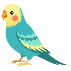 Cartoon green small budgerigar. Talking realistic budgies. Domestic birds. Illustration isolated on white background. Vector